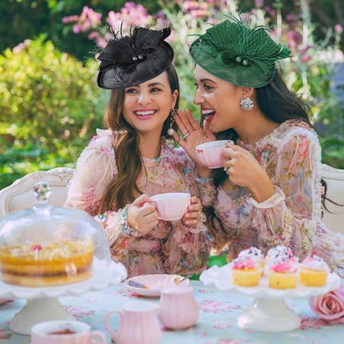 AQOKKA Women Fascinators Hats Flower Mesh Feathers Headband Clip - color: 1 Pc Feather Fascinators : Black
