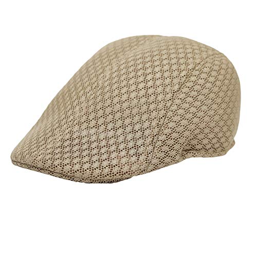 WITHMOONS Breathable Mesh Summer Hat Newsboy Ivy Cap Cabbie Flat Cap UZ30053 - color: Beige