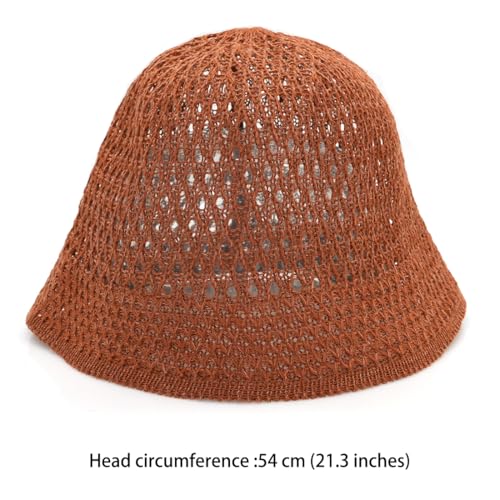 Women's Beach Bucket Hat Fisherman Cap Hollow Mesh Lightweight Breathable Sun Hat for Summer - color: Hollow Brown