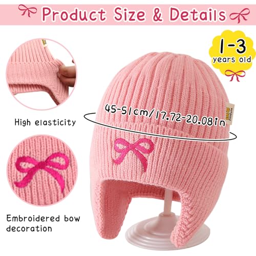 Toddler Girls Beanie Hat with Ear Flaps Knitted Soft Warm Stretchy Winter Ear Protection Hat for Boys Kids