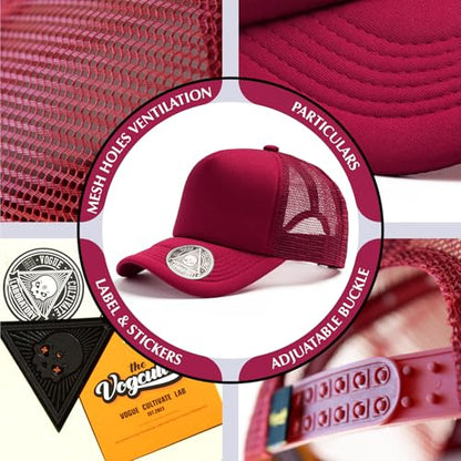 2-Pack Classic Foam Trucker Hat Summer Mesh Hat Lightweight Adjustable Back Buckle Strap - color: Burgundy/Green