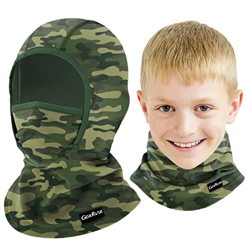 GoxRunx Kids Balaclava Ski Mask,Fleece Face Mask Neck Warmer for Boys Girls,Windproof Face Cover for Cold Weather - color: Camouflage