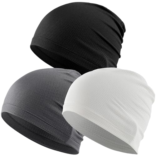 Justrideon 3-Pack Cooling Skull Cap Breathable 3D Honeycomb Mesh Men Women - color: Black + Gray + White