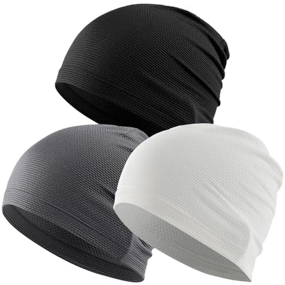 Justrideon 3-Pack Cooling Skull Cap Breathable 3D Honeycomb Mesh Men Women - color: Black + Gray + White