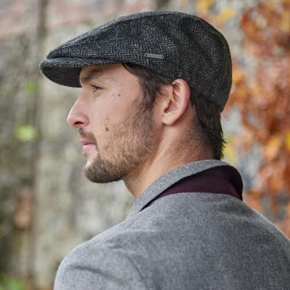 Biddy Murphy Newsboy Flat Cap, 100% Irish Wool - Made in Ireland - color: Gray Herringbone, size: Small