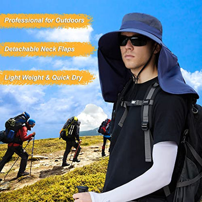 Women Wide Brim Face Mask Sun Hat Detachable Neck Face Flap Ponytail UV Protection Visor Hat Garden Fishing Hiking - color: Bg9215-navy