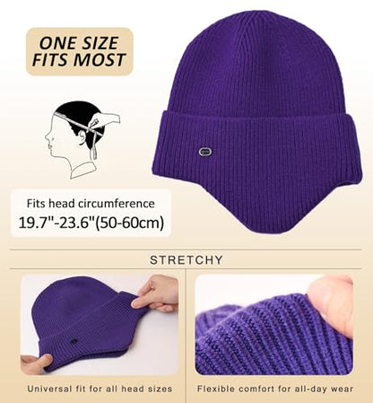 HiRui Knit Beanie Hats Winter Hats Ear Covers for Men Women-Warm Daily Headwear - color: Purple
