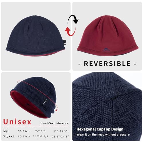 TOP-EX PolarWool™ Wool Beanie Hat for Men Women Fleece Lined Skull Cap Winter Knit Hat Watch Caps Reversible & Windproof - color: Navy Blue, size: X-Large-XX-Large