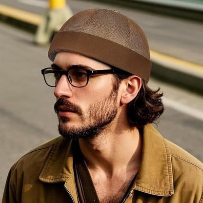 Mens Breathable Mesh Skull Cap Docker Beanie Hat Sailor Hat - color: Coffee