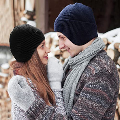 Arcweg Beanie with Earflap for Men Women Winter Warm Thermal Hats Stocking Cap Toboggan Outdoor Hat - color: Black+black