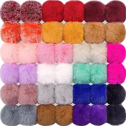 BQTQ 40 Pcs Faux Fur Pom Poms DIY Hat Pompoms with Elastic Loop (Bright) - color: Bright Color