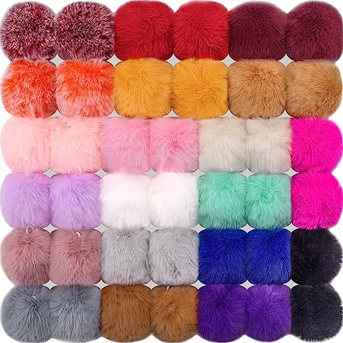 BQTQ 40 Pcs Faux Fur Pom Poms DIY Hat Pompoms with Elastic Loop (Bright) - color: Bright Color
