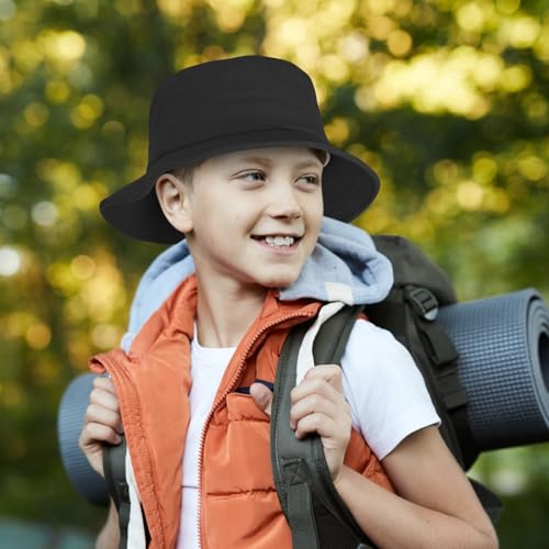 Kids Bucket Sun Hat for Boys Girls, UPF 50+ Packable Wide Brim Beach Cap - color: Black