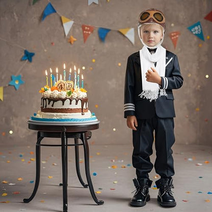 Pistha Pilot Aviator Costume for Kids Aviator Hat with Goggles and Withe Scarf Set