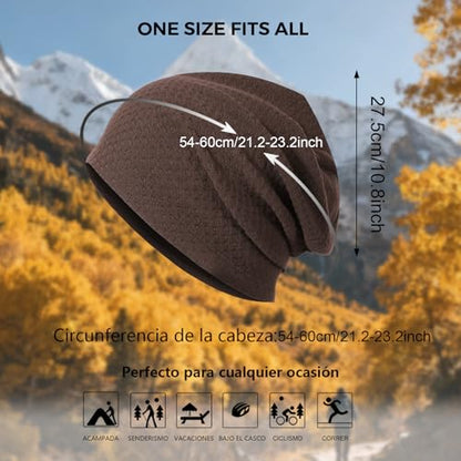 2 Pack Spring Slouchy Beanie for Men Women Lightweight Stacked Skull Cap Chemo Cap Night Sleeping Hat - color: Black+brown