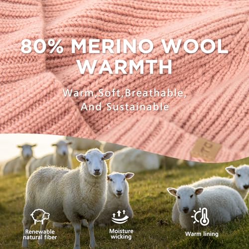 TOP-EX DryKnit™ 80% Merino Wool Waterproof Warm Brim Beanie with Ear Flaps - color: Pink, size: Medium-Large