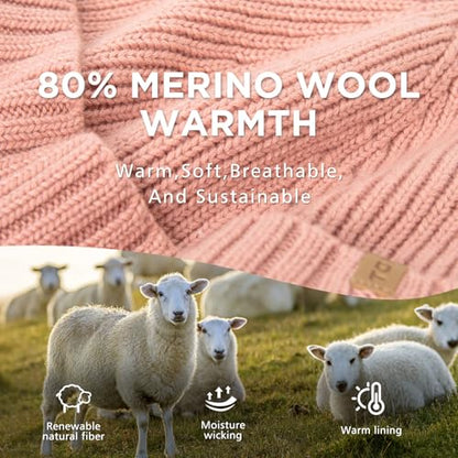 TOP-EX DryKnit™ 80% Merino Wool Waterproof Warm Brim Beanie with Ear Flaps - color: Pink, size: Medium-Large
