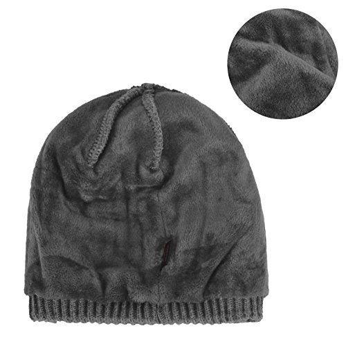Original One Winter Wool Knitted Chunky Visor Beanie Hat with Brim Fur Lined Peaked Ski Cap - color: Gray
