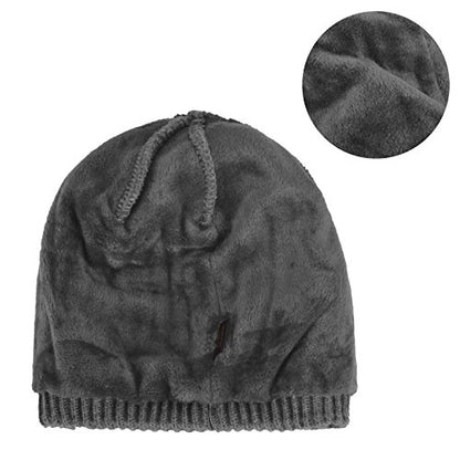 Original One Winter Wool Knitted Chunky Visor Beanie Hat with Brim Fur Lined Peaked Ski Cap - color: Gray