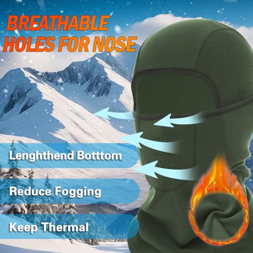 Breathable Balaclava Ski Mask for Men Women, Warm Winter Face Mask for Cold Weather Motorcycling Skiing Outdoor Work - color: Army Green