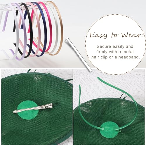 AQOKKA Women Fascinators Hats Flower Mesh Feathers Headband Clip - color: 1 Pc Feather Fascinators : Green
