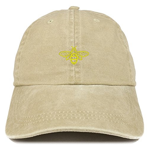 Trendy Apparel Shop Bee Embroidered Washed Cotton Adjustable Cap - color: Khaki