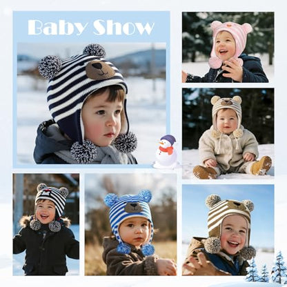 Baby Winter Hat Toddler Beanie Warm Fleece Lined Earflap Cap with Pom Pom - color: O1pc Stripe Penguin, size: 1-2T