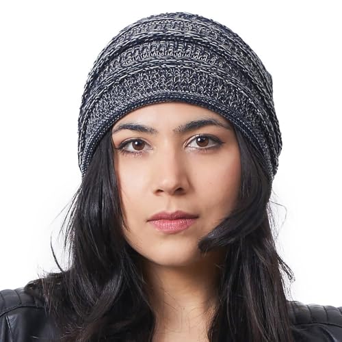 CHARM Extra Slouchy Summer Beanie for Men - Women Baggy Hipster Knit Cotton Slouch Hat - color: Mix Navy