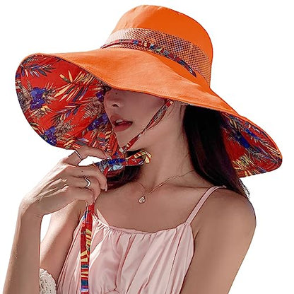 HUAMULAN Wide Brim Women Summer Sun Floppy Hat Reversible Beach Bucket Hat - color: M2446-jvse