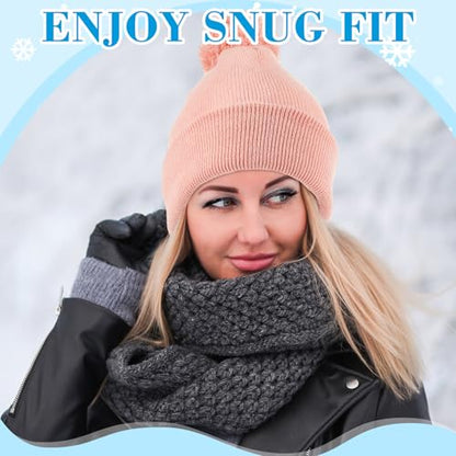 Geyoga 2 Pcs Pom Beanie Hat Men Women Winter Hat Pom Knit Cap Beanies with Ball at Top Acrylic Winter Cap with Cuff - color: Cinnamon Powder, White, style: Classical