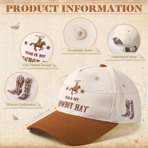 JaGely Two Tone Western Cowboy/Cowgirl Trucker Hat for Women Men Gift Vintage Embroidered Country Baseball Cap - color: Brown, style: Cowboy