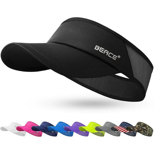 BEACE Sun Visor Hat Women Men-Sports Lightweight Wicking Stretchy Sunvisor Cap for Golf Tennis Running Pickleball Beach - color: Black