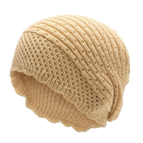 ZLYC Crochet Slouchy Beanie for Women Soft Lightweight Skull Cap - color: Plain Macadamia Beige