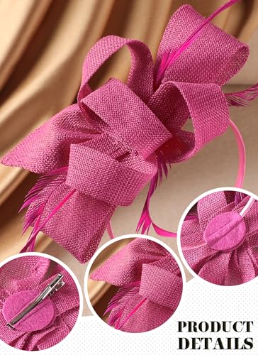 Zinniday Victoria Tea Party Hat - 2025 Bow Derby Attire Hats with Hairpin,1920s 50s Feather Fascinators for Women - color: Rose Red