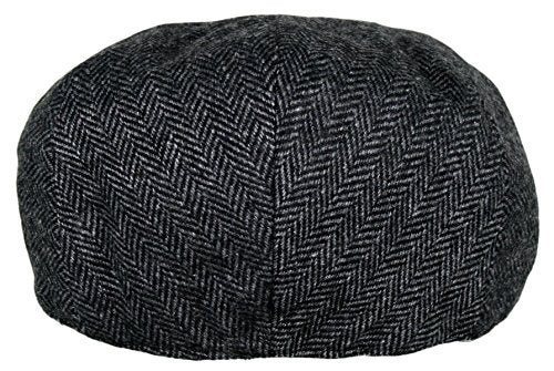 EPOCH Men's Herringbone Wool Tweed Newsboy Ivy Cabbie Driving Cap - color: 1935-charcoal, size: X-Large