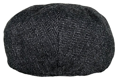 EPOCH Men's Herringbone Wool Tweed Newsboy Ivy Cabbie Driving Cap - color: 1935-charcoal, size: X-Large