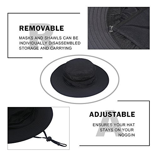 YR.Lover Outdoor UV Sun Protection Wide Brim Fishing Cap with Removable Flap - color: Black