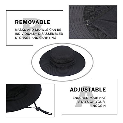 YR.Lover Outdoor UV Sun Protection Wide Brim Fishing Cap with Removable Flap - color: Black