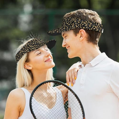 Adjustable Lightweight Open Top Sports Sun Visor Hat Cap for Golf Tennis - color: Classic Black Gold Leopard