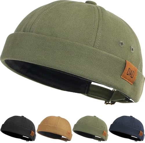 Initlove Mens Brimless Docker Hat Vintage Sailor Hat Skullcap Beanie Cap - color: Dad Green