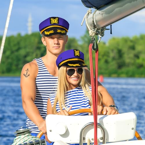 dodowin Captain Sailor Hat Set for Women Men, Yacht Rock Party Costume 4pcs - style: Purple Captain Hat Set