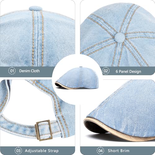 meioro Mens Denim Newsboy Hat 6 Panel Cotton Adjustable Flat Cap - color: Light Blue