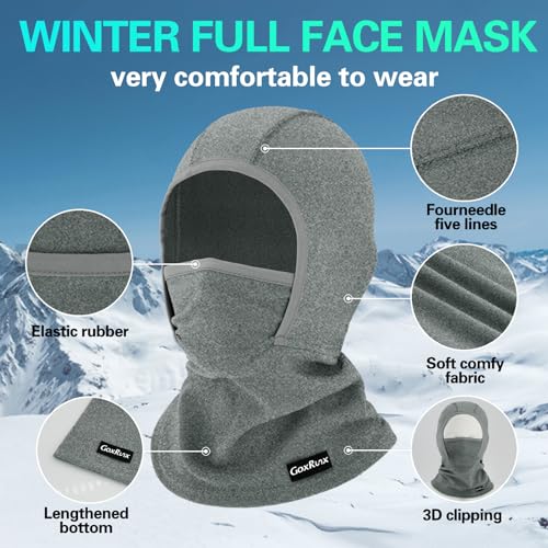 GoxRunx Kids Balaclava Ski Mask,Fleece Face Mask Neck Warmer for Boys Girls,Windproof Face Cover for Cold Weather - color: Black/Grey