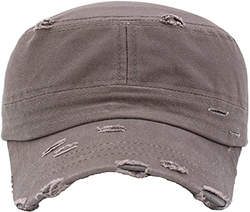 Vintage Distressed Cadet Army Cap Basic Everyday Military Style Hat - color: Dark Gray Vintage Distressed