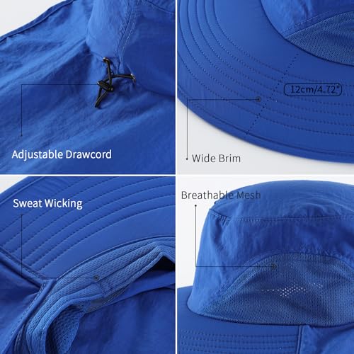 Home Prefer Outdoor UPF50+ Sun Hat Wide Brim Mesh Fishing Hat with Neck Flap - color: Bright Blue