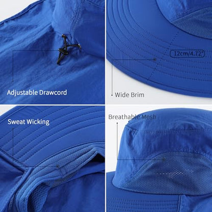 Home Prefer Outdoor UPF50+ Sun Hat Wide Brim Mesh Fishing Hat with Neck Flap - color: Bright Blue