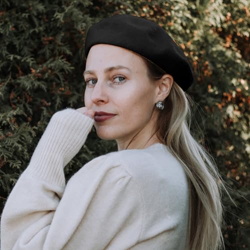 Lanzom Wool Blend Women Beret Hat French Beret Cap Winter Fashion Solid Color Hat for Women Girls Lady - color: Black