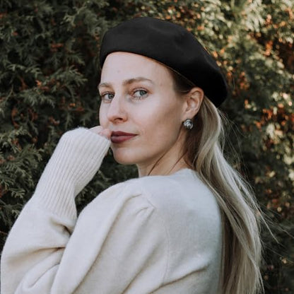 Lanzom Wool Blend Women Beret Hat French Beret Cap Winter Fashion Solid Color Hat for Women Girls Lady - color: Black