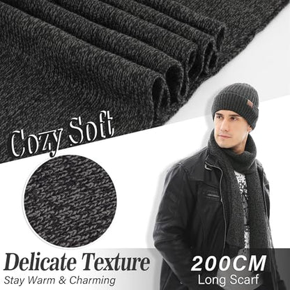 FZ FANTASTIC ZONE Mens Winter Beanie Hat and Scarf Touchscreen Gloves Sets - color: Dark Gray