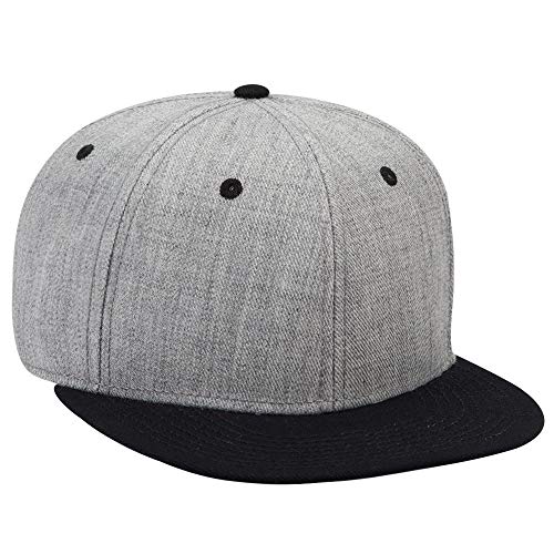 OTTO SNAP Wool Blend Twill Round Flat Visor 6 Panel Pro Style Snapback Hat - color: Blk/H.gry/H.gry